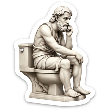 an antique statue of a philosopher sitting on a toilet. sticker