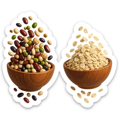 BOWL DI LEGUMI FLUTTUA IN ARIA INSIEME A BOWL DI FIOCCHI DI AVENA,  iperrealistico 4k sticker