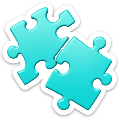 2 connected puzzle pieces: one white, and the other turquoise with a neon glow sticker