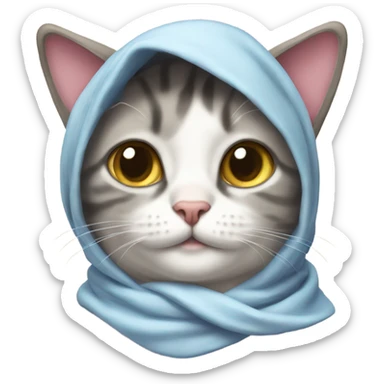 Cat wearing a headscarf tied under the chin like babushkas sticker
