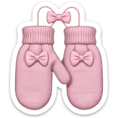 pastel pink pair of mittens connected by string and a bow sticker
