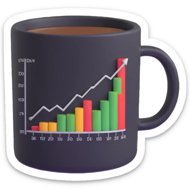 a coffee mug with a stock chart on it sticker