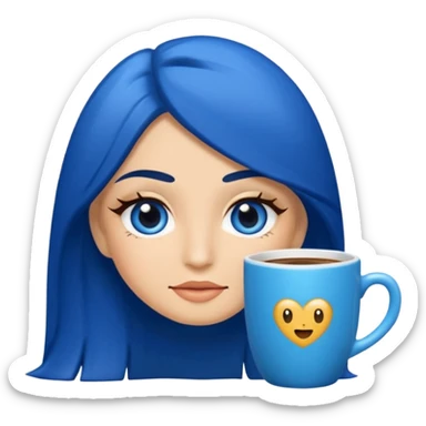 Memoji piel morena ojos cafés cabello largo color azul con esté 🖕🏻emoji sticker