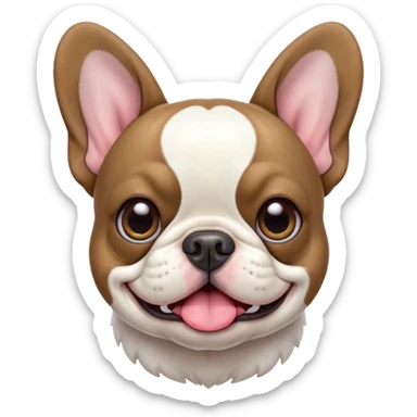 Cinematic Comical Pied French Bulldog Portrait Emoji, Head tilted with an exaggeratedly shocked, comical expression and wide, humorously expressive eyes, showcasing a distinctive pied fur of contrasting hues and a charmingly goofy face, simplified yet hilariously detailed, glowing with a sassy, playful radiance, high shine, exuding a mischievous and meme-worthy charm, styled with a soft glowing outline, capturing the essence of a Pied French Bulldog that looks ready to spark a viral laugh! sticker