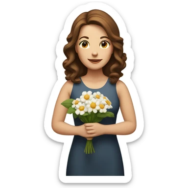 White woman with brown hair, holding bouquet of flowers sticker
