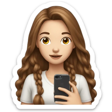 White cute girl with long brown hair holding phone sticker