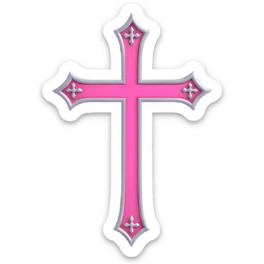 minimal 3D gothic cross with pink accent, simple and elegant sticker