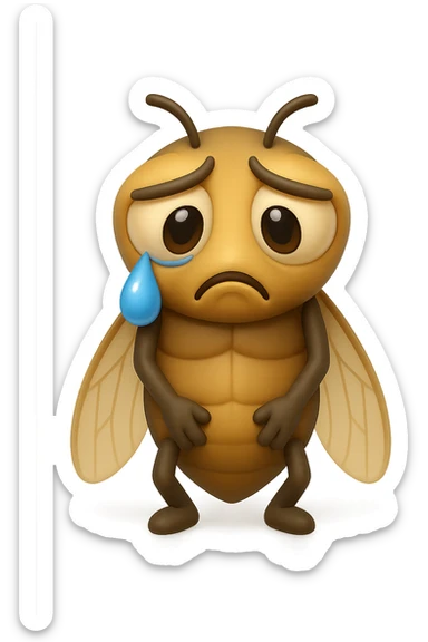 EMOJI STILE IPHONE 3D DI una cicala triste che si tocca le cosce e piange perché non le piace il suo fisico, posa frontale, fagli anche la parte bianca degli, non solo la pupilla sticker