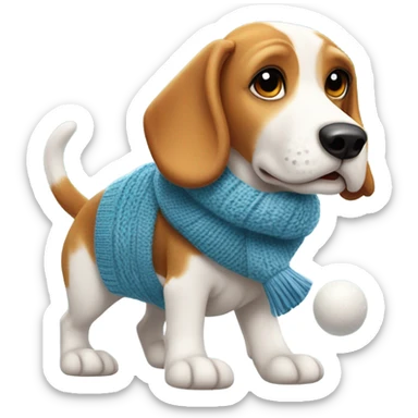 Beagle with winter clothes and snowball fight sticker