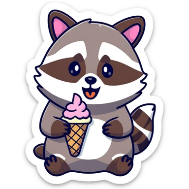 Raccoon eating ice cream sandwich  sticker
