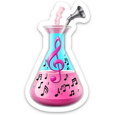 bublegum pink flask beaker with music coming out sticker