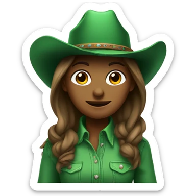 Cowgirl in green clothing and hat sticker