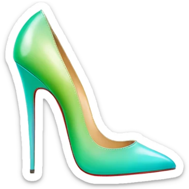 Hyper Realistic top view of a pair of tiffany blue to pistachio green ombre 
Louboutin stiletto high heel shoes. sticker