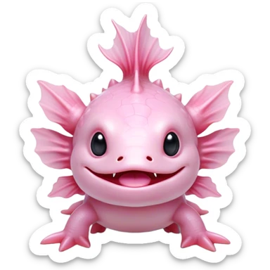 Cinematic Comical Axolotl Portrait Emoji, Head tilted dramatically with an exaggeratedly amused expression, featuring smooth, pale pink skin with ruffled, feathery gills and wide, expressive dark eyes filled with playful disbelief, Simplified yet hilariously expressive features, highly detailed, glowing with a slightly sassy glow, high shine, dramatic yet playful, stylized with an air of cheeky mischief, bright and endearing, soft glowing outline, capturing the essence of a spirited and over-the-top aquatic friend, so meme-worthy it feels like it could side-eye its way into internet fame instantly! sticker