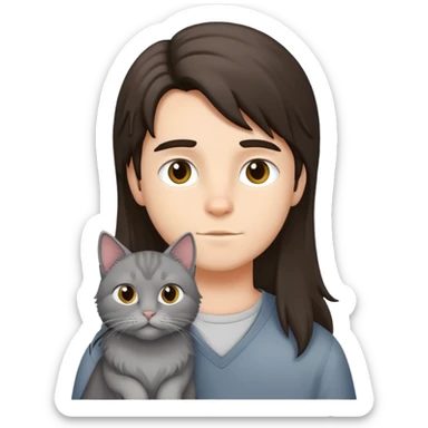 Brunette boy with a longhair grey cat sticker