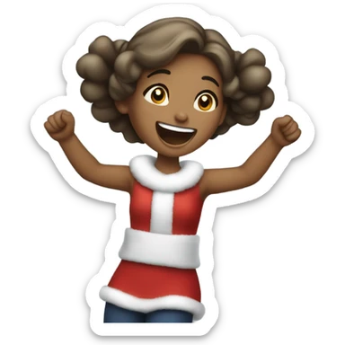 A girl cheering because it’s Christmas sticker
