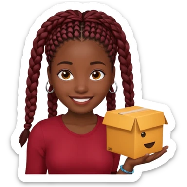 Black girl with box braids and a dark red top sticker