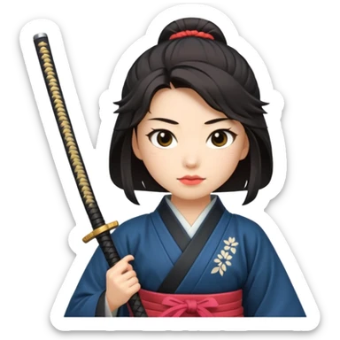 lady samurai holds katana japanese traditional clothing sticker
