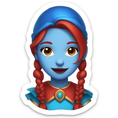 Blue and red girl jester with brown hair and blue and red eyes sticker