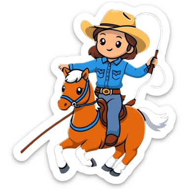 girl wearing cowboy hat riding a horse holding a whip sticker