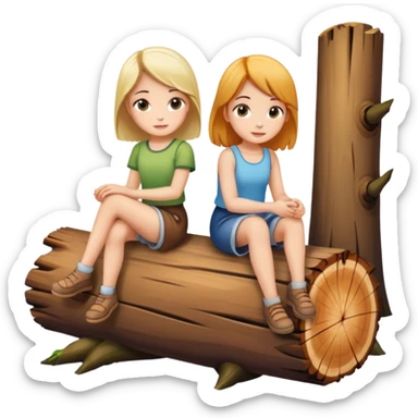 two girls sitting on a log sticker