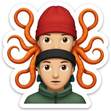 a person with multiple heads like a hydra, wearing beanies sticker