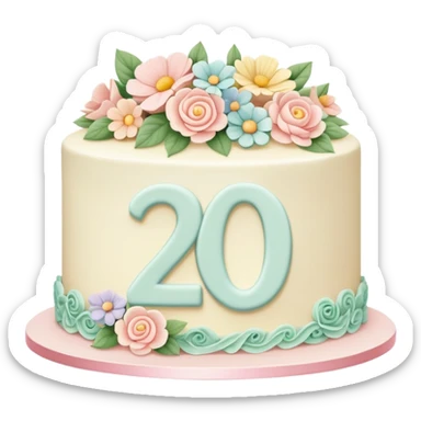 make a floral pastel cake that is aesthetic or vintage with the number 20 on it sticker
