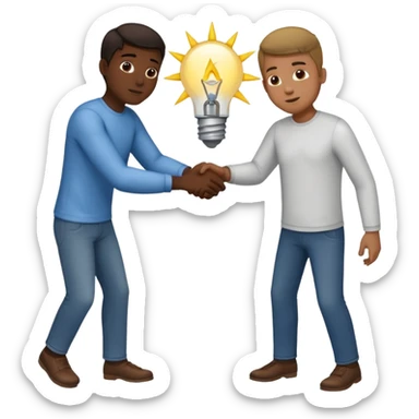 Muestra a dos personas. Uno de pie, alcanzando y firmemente halando hacia arriba a la otra persona que está agachada o en un agujero/grieta. Sus manos están entrelazadas en un agarre fuerte. El enfoque debe ser claro: un hombre ayuda a otro a levantarse o salir de una situación peligrosa. sticker