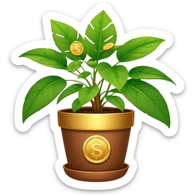 houseplant with lots of coins growing on leaves in a pot sticker