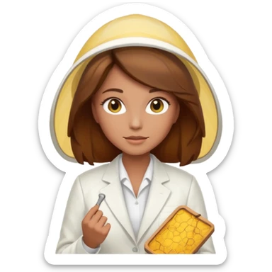 female bee keepers with brown hair, white suit sticker