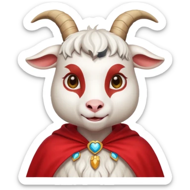 white female goat wearing a read cape sticker