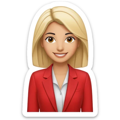 birthday arab women with blond and black hair smiling. She dressed with a red blazer sticker