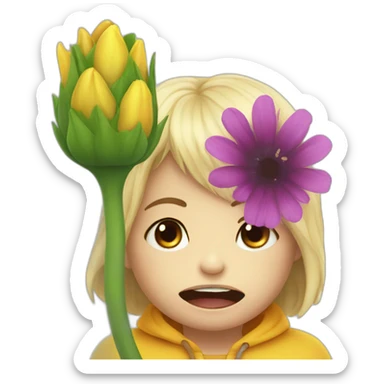 Monster eat a child who admire a big flower sticker