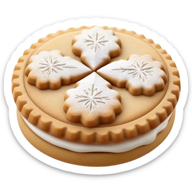 Ma'amoul Cinematic Realistic Ma'amoul Dessert Emoji, depicted as one or two delicate, date-filled cookies lightly dusted with powdered sugar, rendered with intricate textures and warm, inviting lighting. sticker