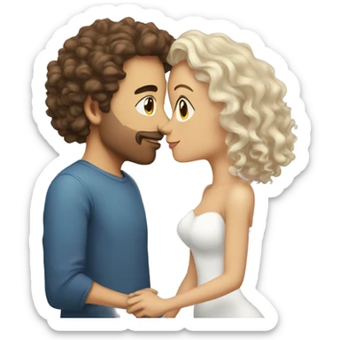 female white with wavy hair kiss husband white with curly hair sticker