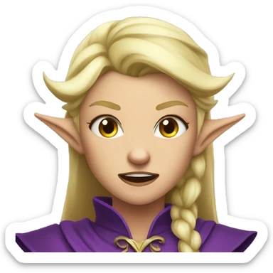 enraged angry, Noble female Elf with Elf ears and blonde hair and purple robes sticker