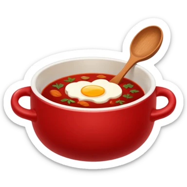 Russian cuisine avatar in clean emoji-style illustration. Borscht bowl, rye bread, warm red tones, simple shapes, flat design, high contrast, friendly and bold. sticker