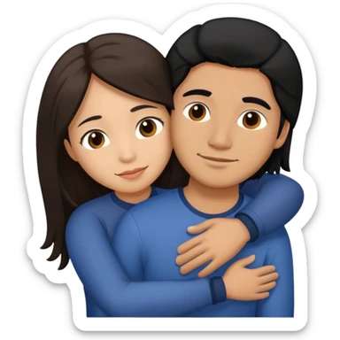 Latino man with long black hair hugging brown hair Filipina sticker