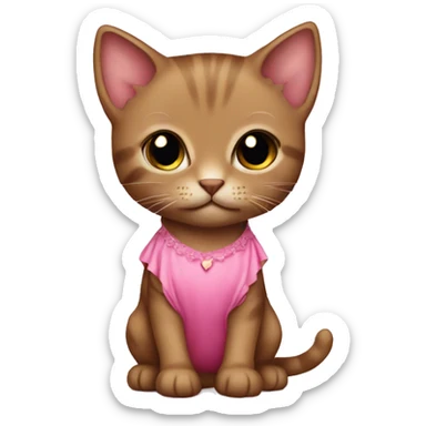Small brown kitten with pink dress  sticker
