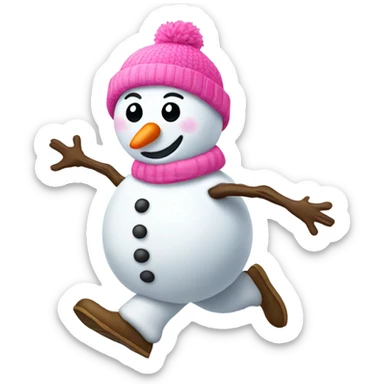 Snowman with a pink hat running sticker