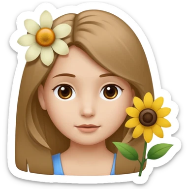 Ein braunhaariges Mädchen (glatte Haare ) mit einen Blume hinter dem ohr lange haare zur Seite kuckend Blume hinter dem rechten Ohr so das man es sieht zur Seite schauen soll das Mädchen  sticker
