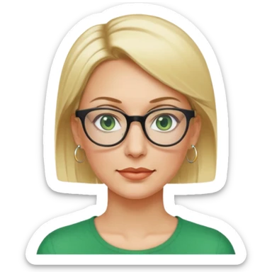 femme 40 ans lunettes carrécheveux très courts blonde anneaux oreilles yeux verts sticker