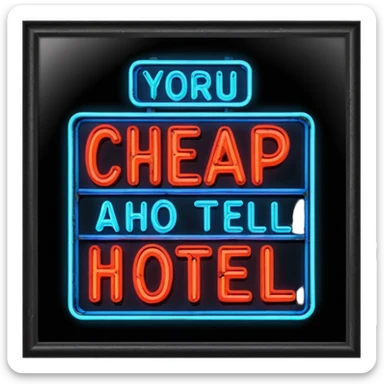 Hotel barato con letrero de neón. sticker