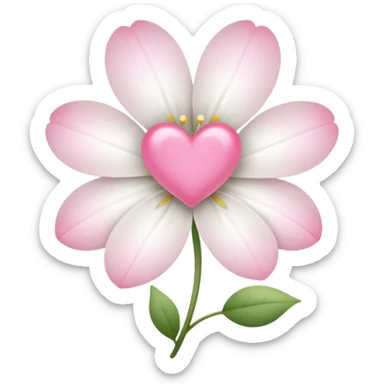 white flower with mini pink heart center sticker