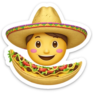 smile emoji with sombrero hat eating taco sticker