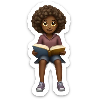Brown skin girl sitting on a bench reading a book sticker