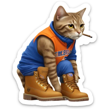 cat in timbs, New York knicks jersey and smoking  sticker