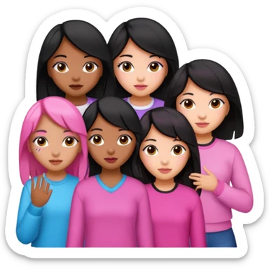 Katseye music group 6 members all girl 2 brown girl 1 korean 1 latina 1 girl with black hair pink highlights sticker