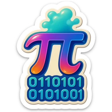  combine the π (pi) math symbol, binary code, and digital mist emerging from it. sticker