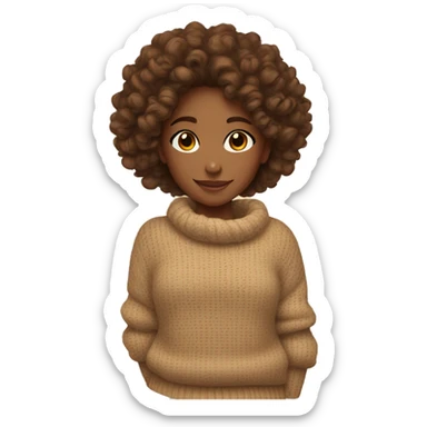 tan girl with curly brown long hair, cozy fall sweater sticker